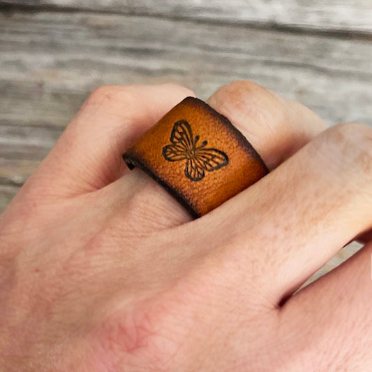 MADE TO ORDER - Light Caramel Brown Butterfly Leather Ring