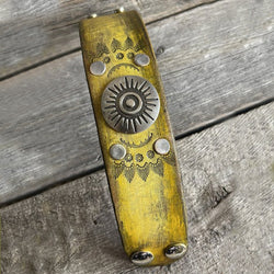 MADE TO ORDER - Yellow Leather Bracelet with Round Concho