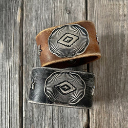 MADE TO ORDER - One of a Kind, genuine leather bracelet oval concho