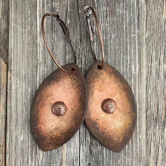 MADE TO ORDER - Leather Drop Hoop Cooper Earrings | Boho Accessories