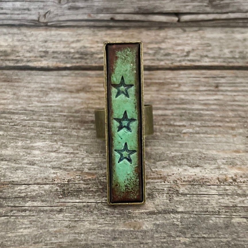 MADE TO ORDER - Antique Brass Strip Leather Inlay Ring