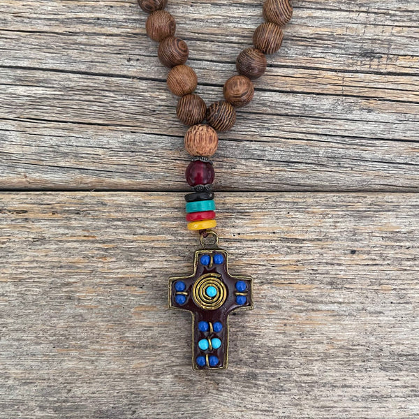 Handmade Natural Wood beads Tibetan Long Necklace