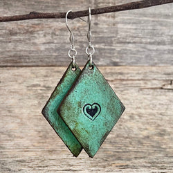 MADE TO ORDER - Rhomboid Leather Heart Earrings