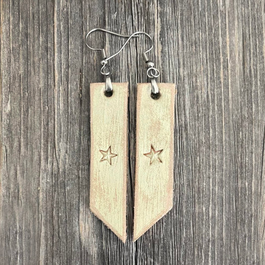 MADE TO ORDER - Genuine Leather Drop Boho Stripes Earrings with Star