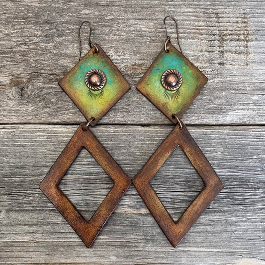 MADE TO ORDER -Leather Dangle Rhomboids Boho Earrings