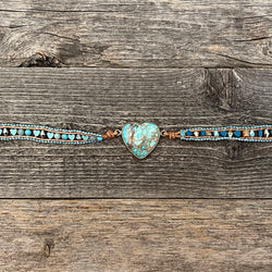Genuine Leather, Turquoise 3 Tier Wrap Bracelet Jasper Heart
