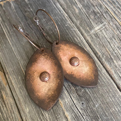 MADE TO ORDER - One of a Kind, genuine leather boho handmade drop earrings with copper rivet and ear hoops