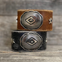 MADE TO ORDER - One of a Kind, genuine leather bracelet oval concho