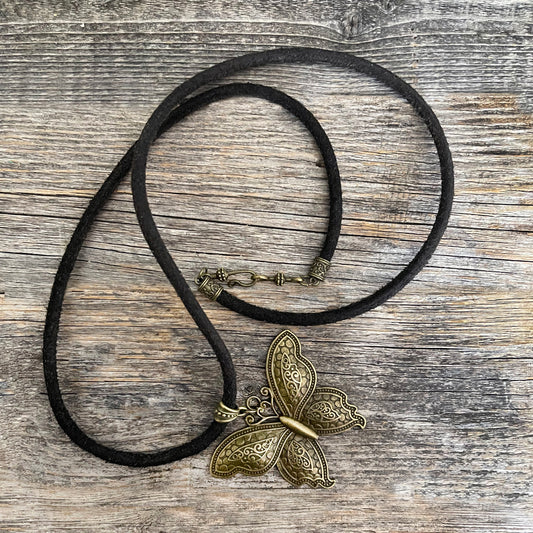 MADE TO ORDER - Tibetan Butterfly Leather Necklace