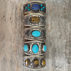 Natural Stone Hand Tooled Cuff Bracelet | Boho Accessories