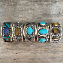 Natural Stone Hand Tooled Cuff Bracelet | Boho Accessories