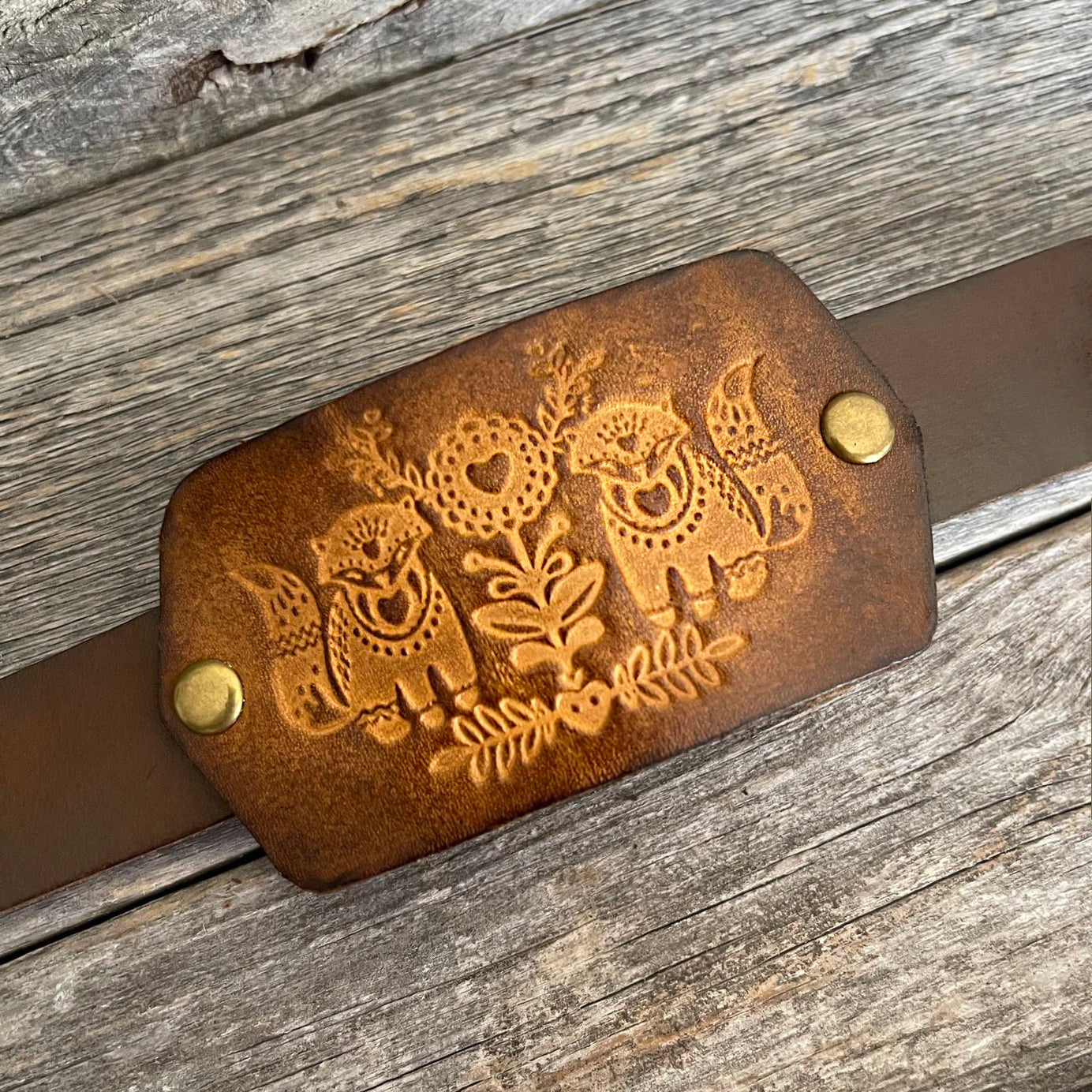 MADE TO ORDER - Genuine Leather Bracelet with Tooled Fox Design