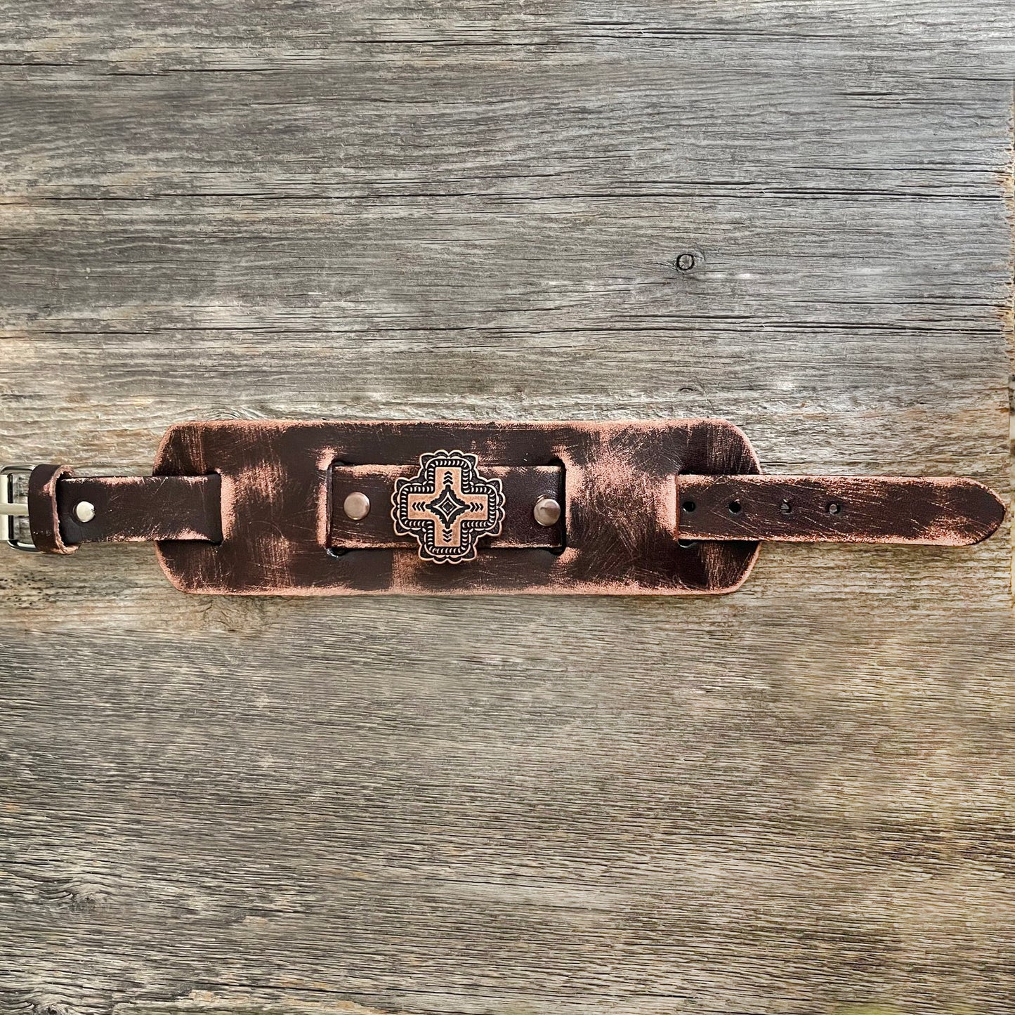 MADE TO ORDER - Caoba Brown and Copper Concho Leather Bracelet