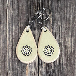 MADE TO ORDER - Leather off-white Drop Earrings with Flower