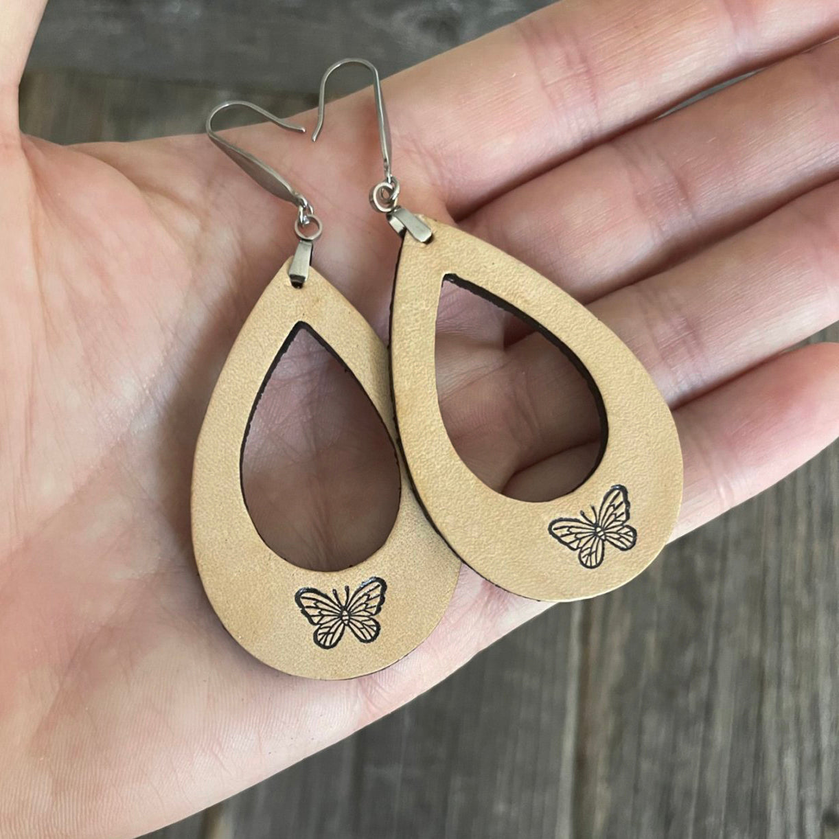 MADE TO ORDER - Leather Two-tone Boho Earrings with Butterfly