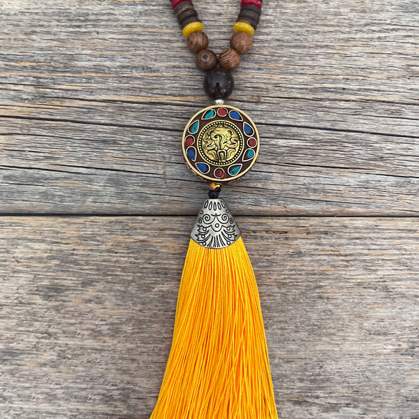 Handmade Natural Wood beads Tibetan Long Necklace