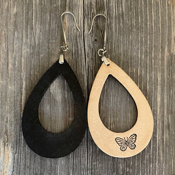 MADE TO ORDER - Leather Two-tone Boho Earrings with Butterfly