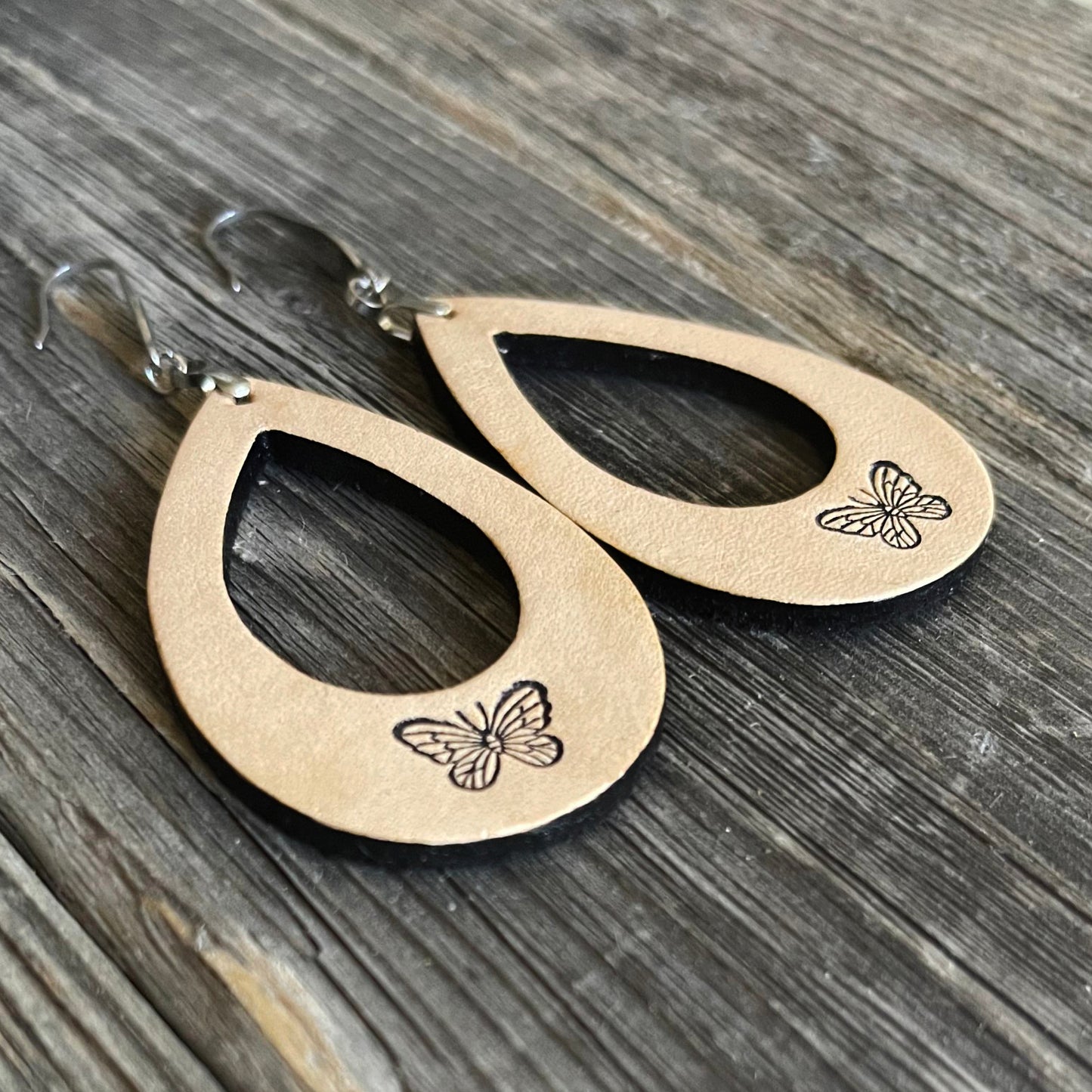 MADE TO ORDER - Leather Two-tone Boho Earrings with Butterfly