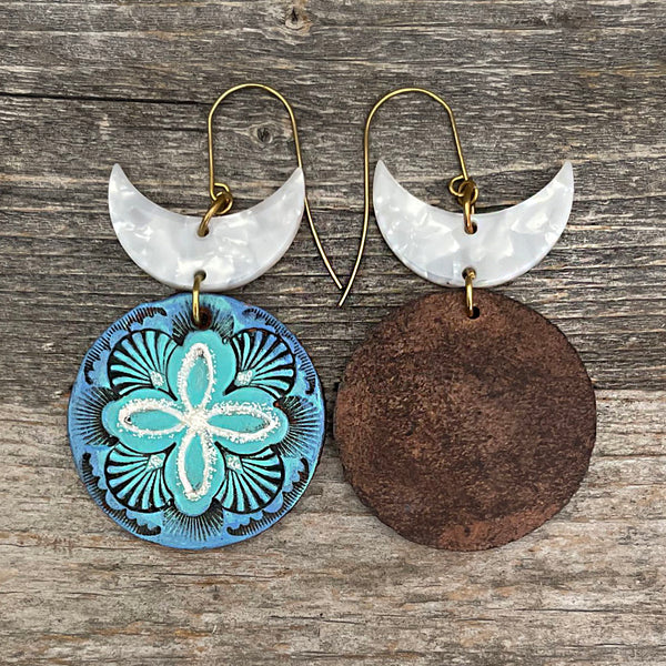 One of a Kind Leather and Nacar Earrings