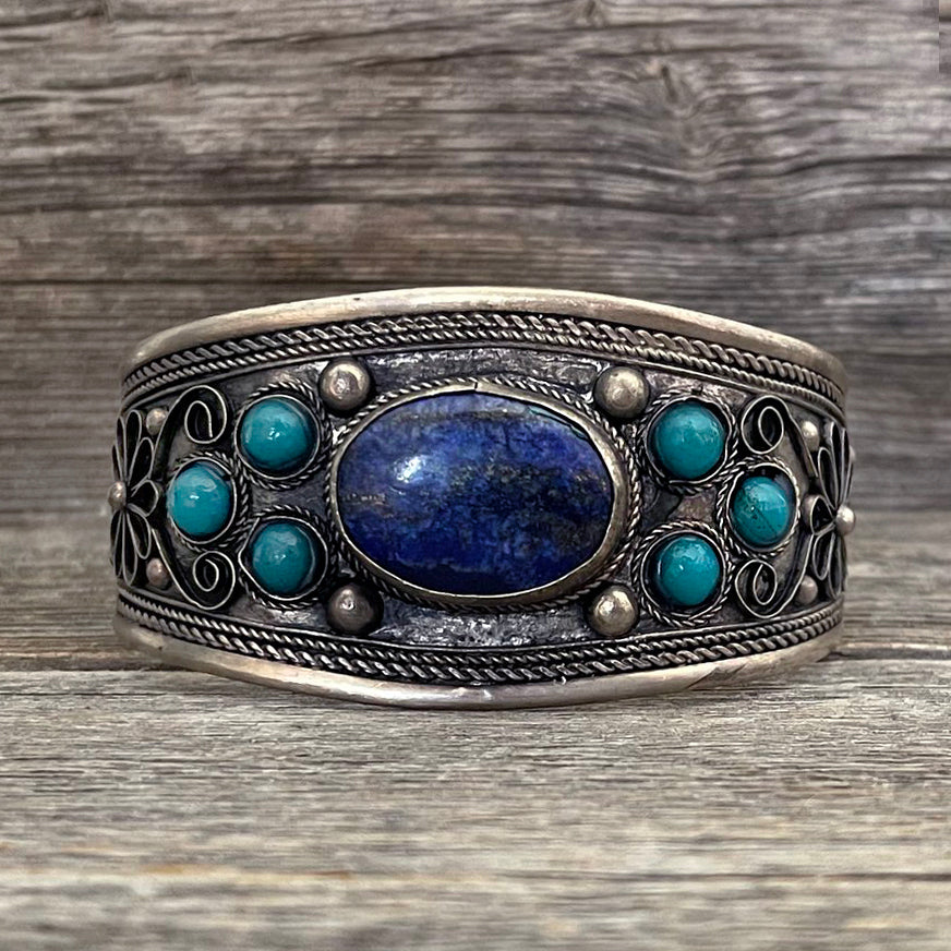 Natural Stone Hand Tooled Cuff Bracelet | Boho Accessories