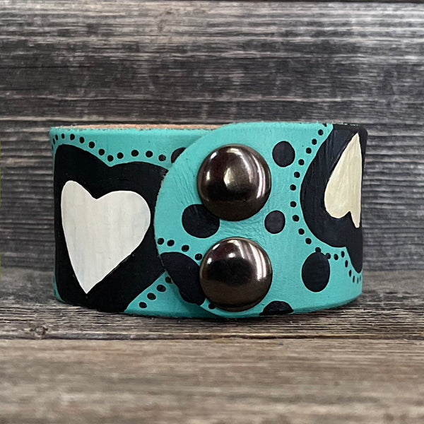 MADE TO ORDER - Hearts Hand-painted Leather Bracelet