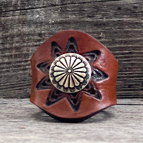 One of a Kind Leather Mandala Boho Ring