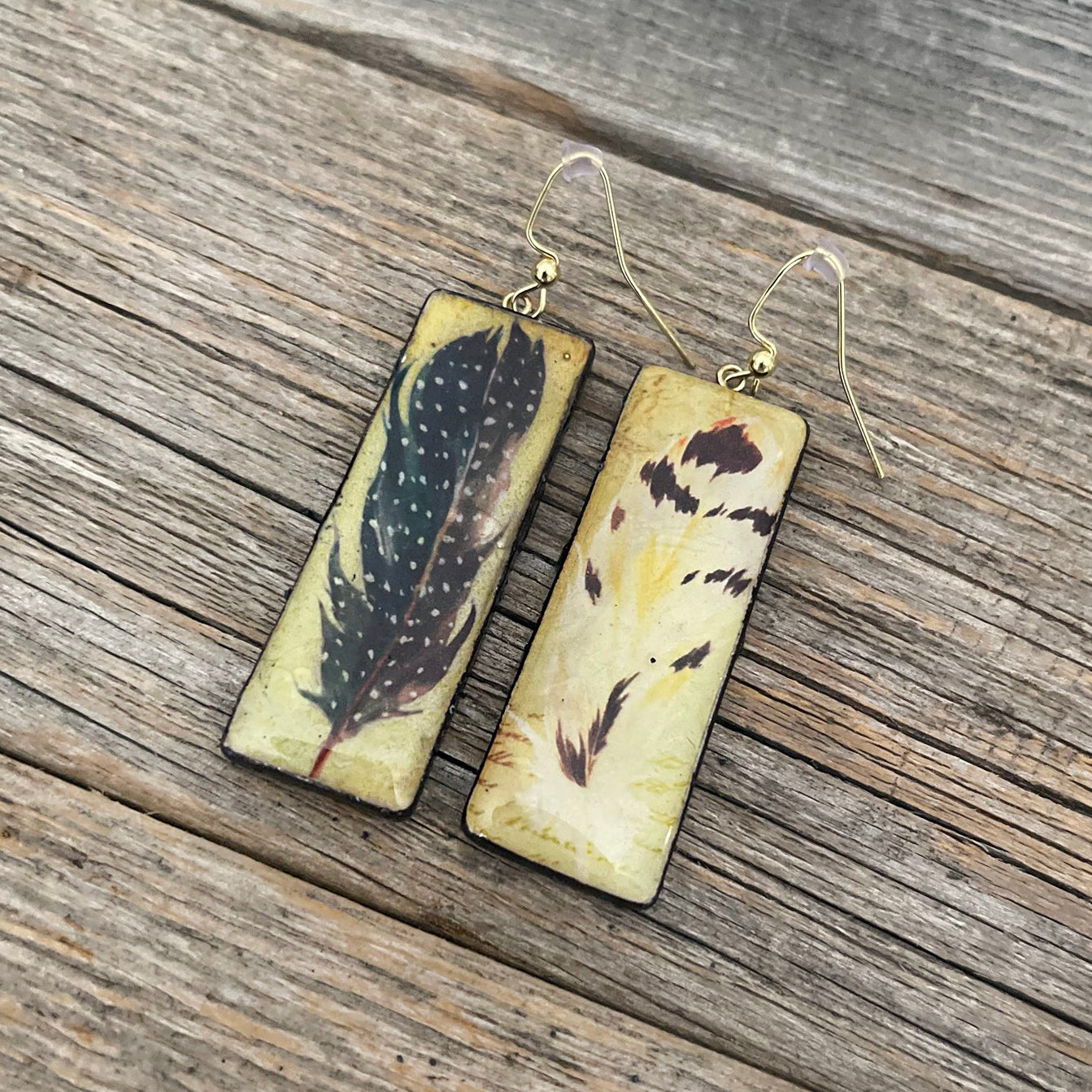 "FEATHERS " Handmade Poly Clay Painted Boho Earrings