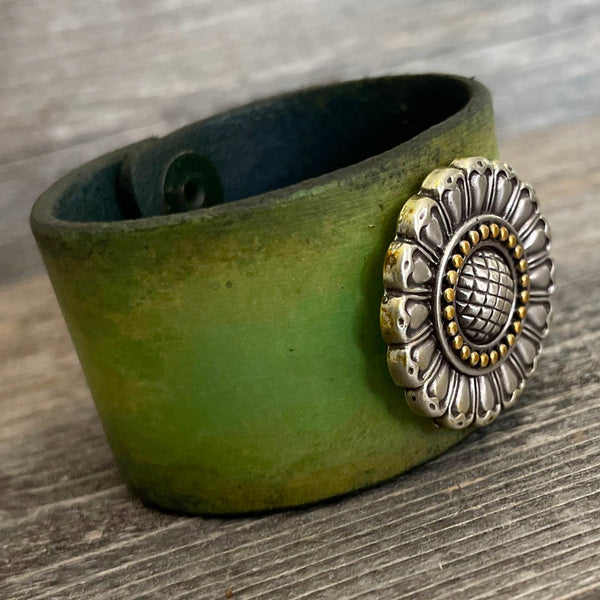 MADE TO ORDER - Ombre Green Bracelet with Sunflower Concho