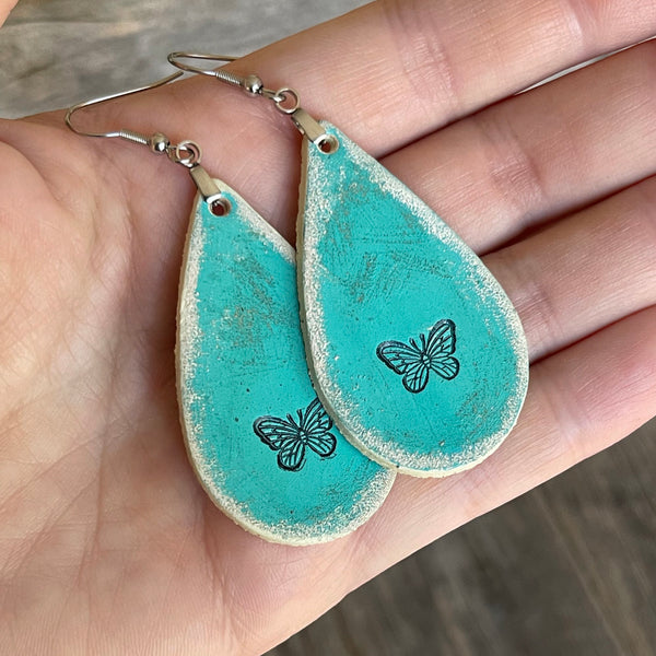 MADE TO ORDER - One of a Kind, genuine leather boho handmade earrings with rustic butterfly design