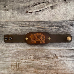MADE TO ORDER - Genuine Leather Bracelet with Tooled Bear Design