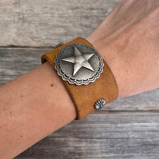 MADE TO ORDER - One of a Kind, Round Star Concho Leather Bracelet