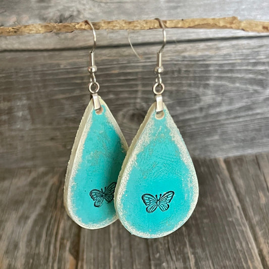 MADE TO ORDER - Leather Boho Earrings with Rustic Butterfly