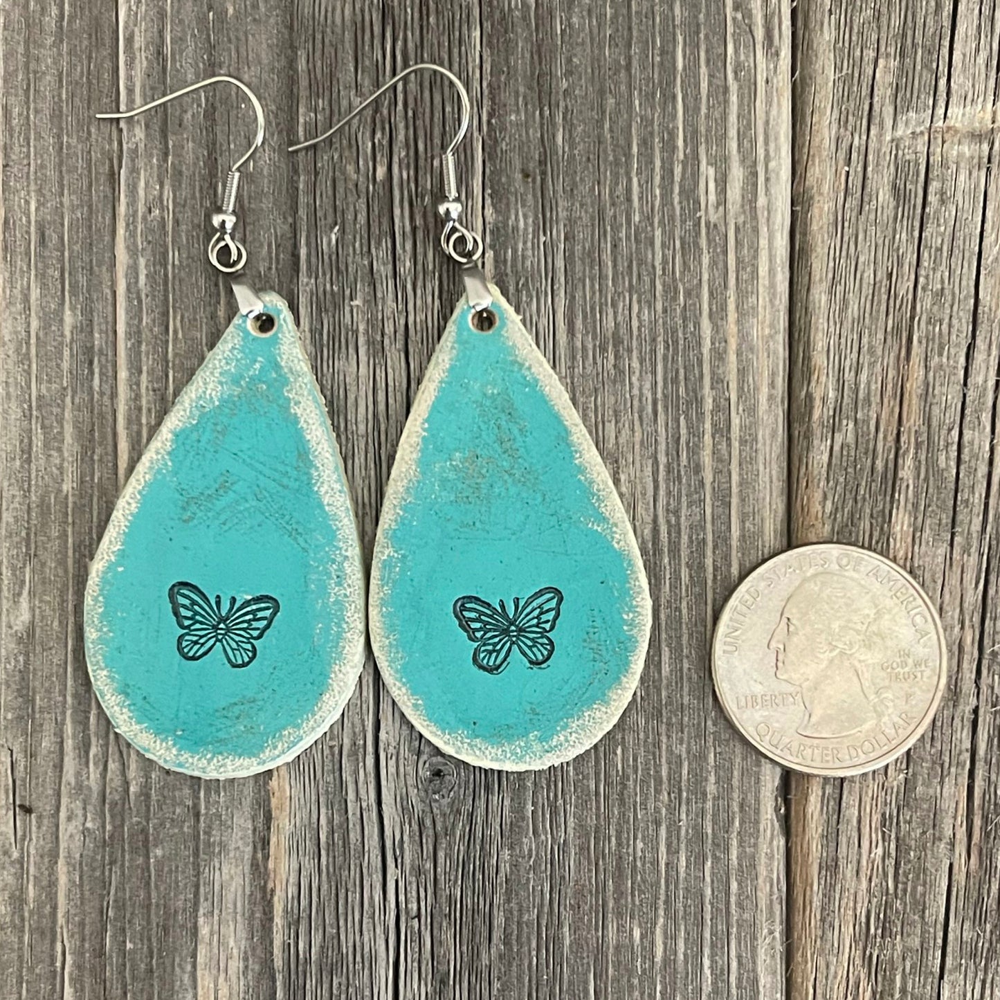 MADE TO ORDER - Leather Boho Earrings with Rustic Butterfly