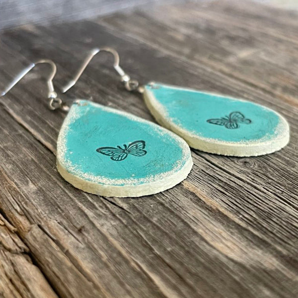 MADE TO ORDER - Leather Boho Earrings with Rustic Butterfly