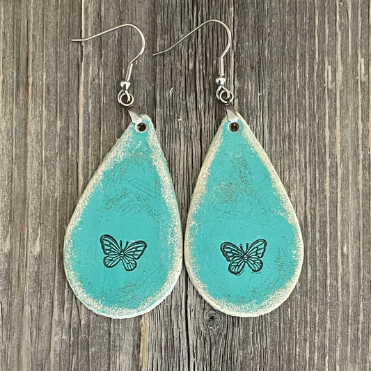 MADE TO ORDER - Leather Boho Earrings with Rustic Butterfly