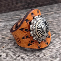 One of a Kind Leather Mandala Boho Ring