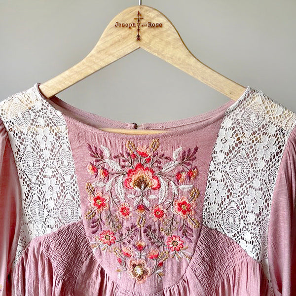 pale pink boho dress Pink Lace Maxi Boho Dress