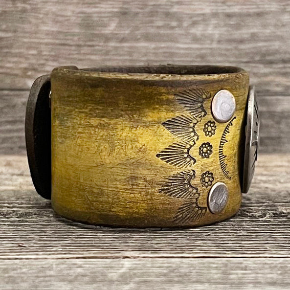 MADE TO ORDER - Yellow Leather Bracelet with Round Concho