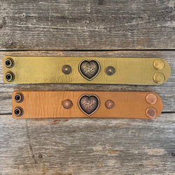 MADE TO ORDER - Genuine Metallic Leather Bracelet With Heart Concho