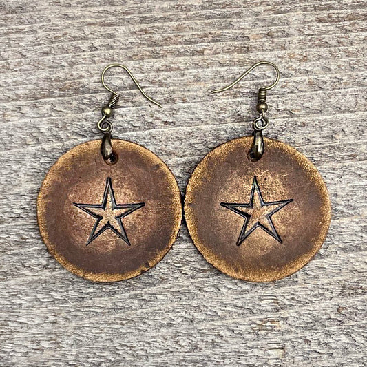 MADE TO ORDER - Round Drop Star Leather Earrings | Bohemian Jewelry