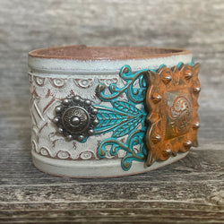 One of a Kind, Genuine Leather Patina Square Concho Bracelet