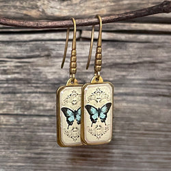 Butterfly Drop Earrings with Long Brass Ear Wires