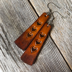 MADE TO ORDER - 3 Hearts Leather Drop Earrings | Artisanal Elegance