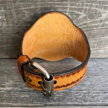 One of a Kind tooled leather bracelet with genuine Leopard Skin Jasper stone
