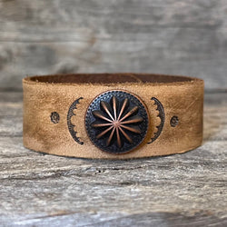 MADE TO ORDER - Ombre Leather Bracelet with Patina Concho
