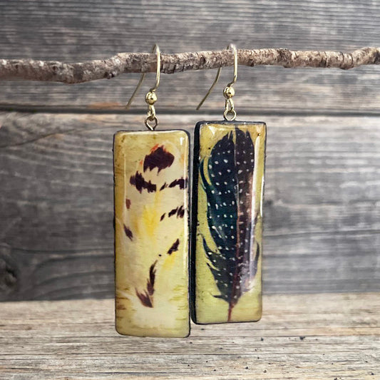 "FEATHERS " Handmade Poly Clay Painted Boho Earrings