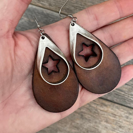 MADE TO ORDER - Star Die Cut Drop Leather earrings