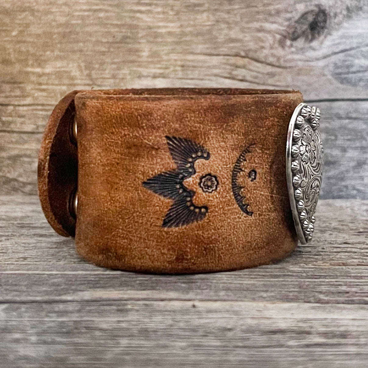 MADE TO ORDER - Genuine Leather and Heart Concho Bracelet