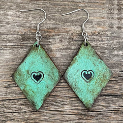 MADE TO ORDER - Rhomboid Leather Heart Earrings