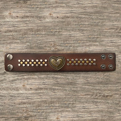 Brown Leather Bracelet with Heart Concho and Rivets